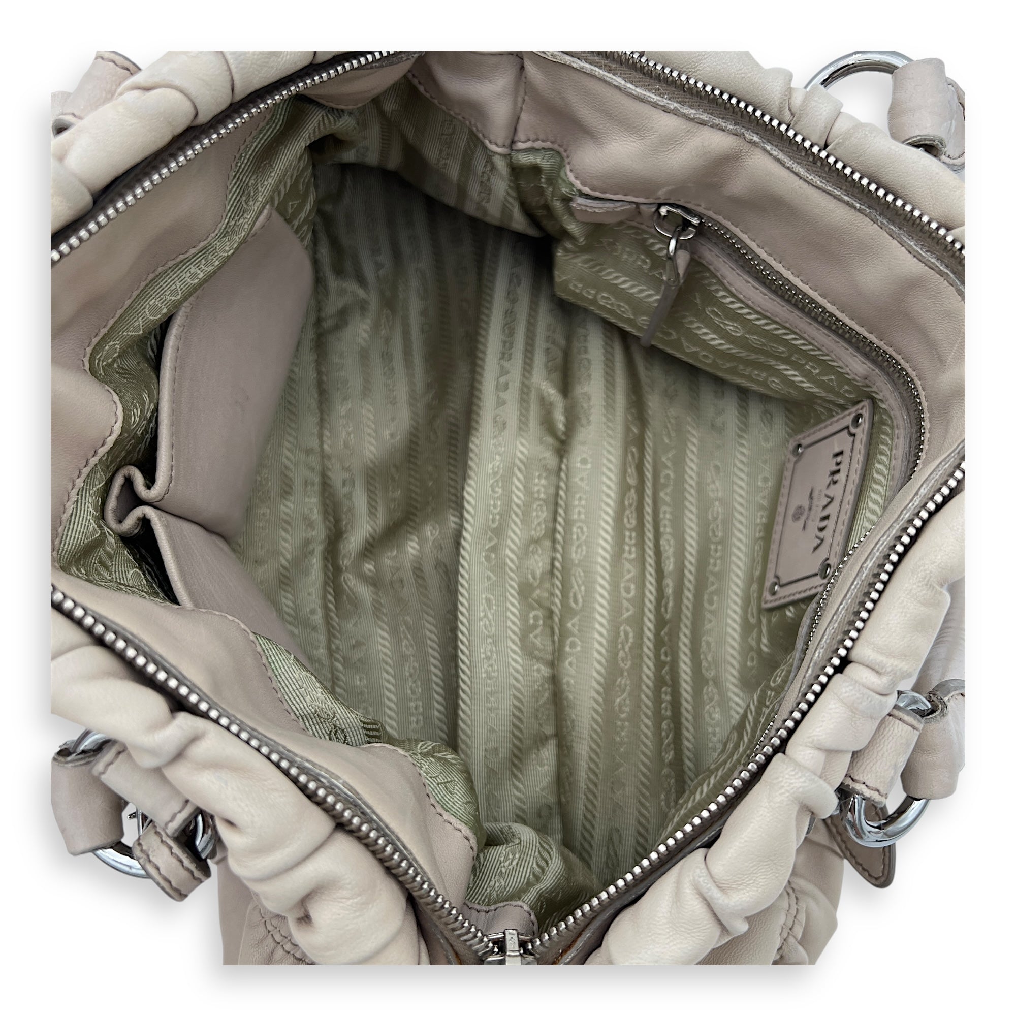 Gaufre Satchel Beige Top Handle Bag in Lambskin, Silver hardware - Image 6