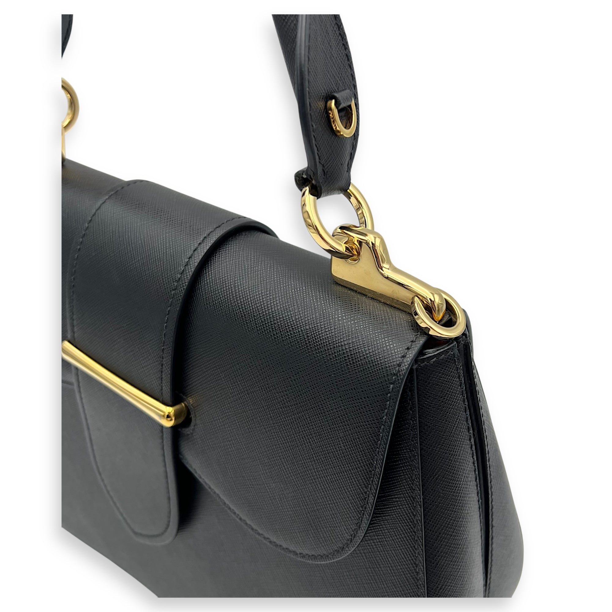 Sidonie Top Handle Bag Black in Saffiano Leather, Gold hardware - Image 10