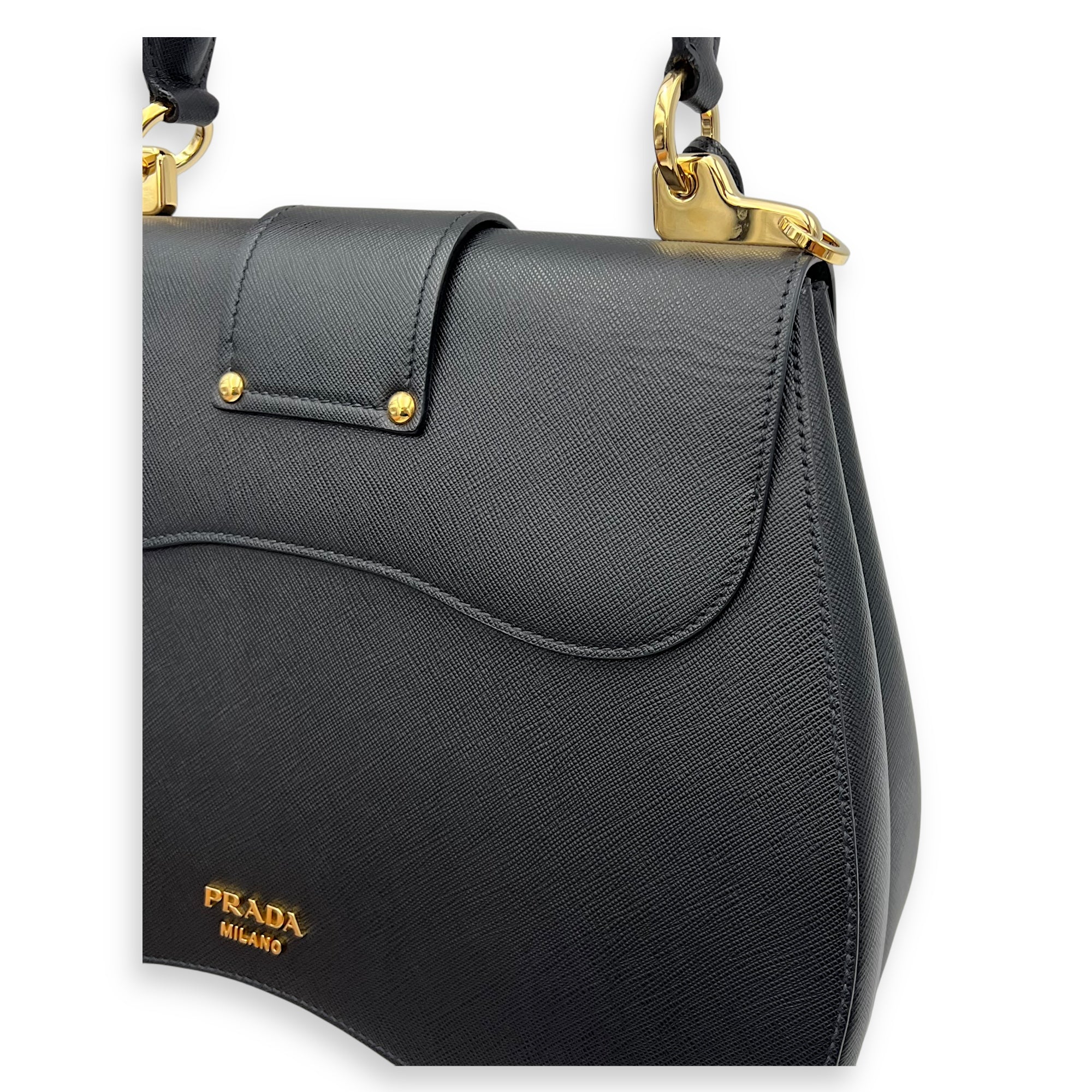Sidonie Top Handle Bag Black in Saffiano Leather, Gold hardware - Image 12
