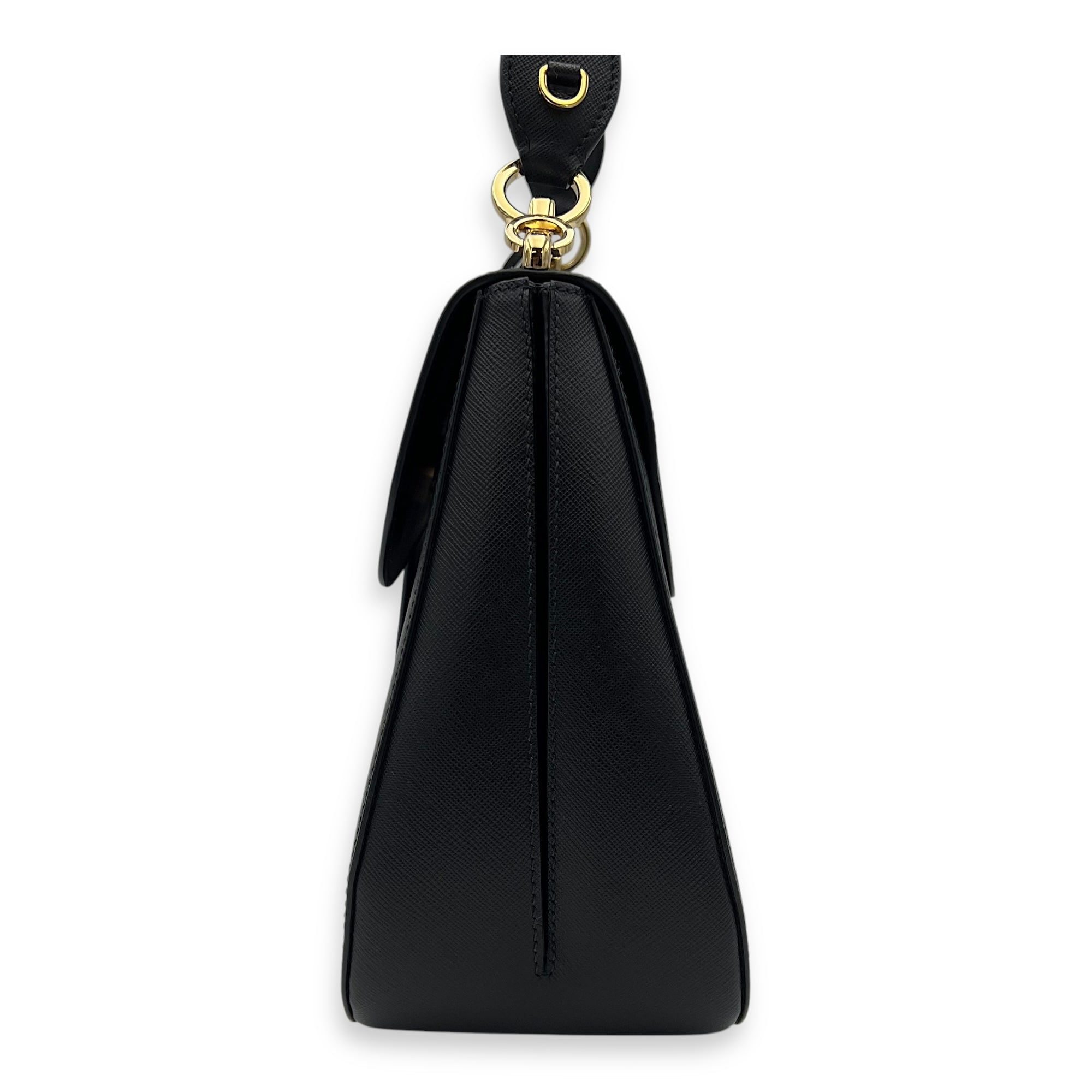 Sidonie Top Handle Bag Black in Saffiano Leather, Gold hardware - Image 3