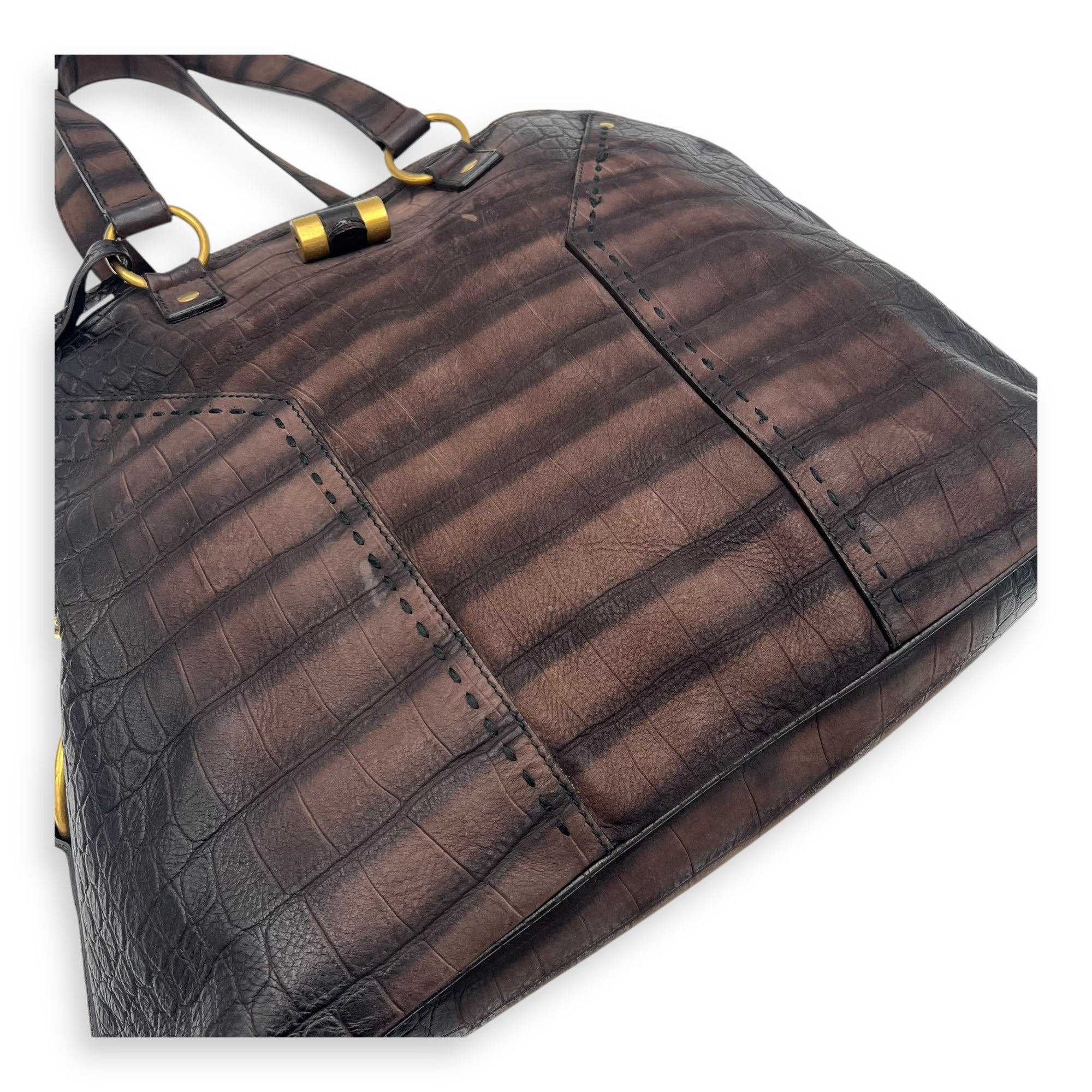 Muse Top Handle Bag Large Brown in Calfskin, Gold hardware - Image 14