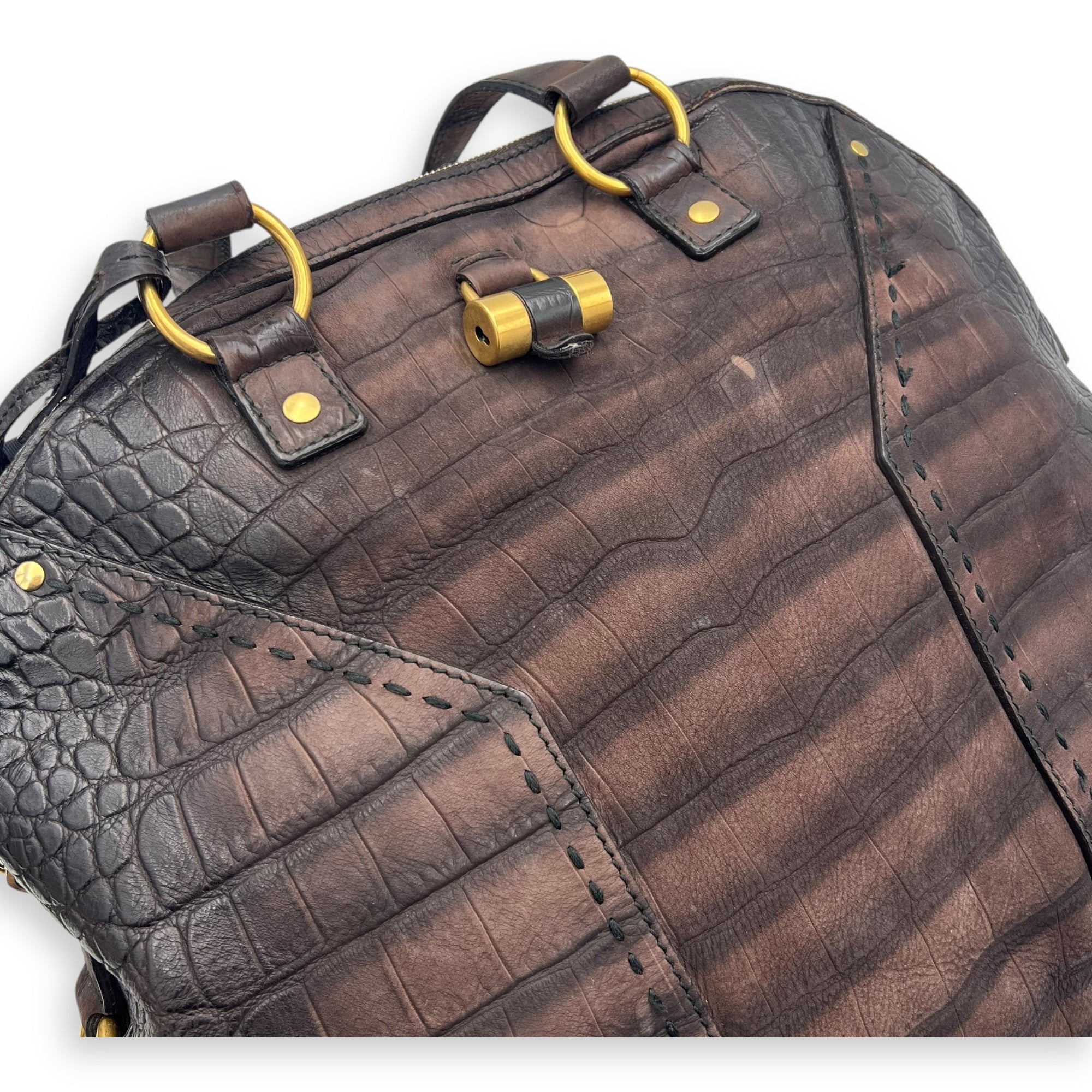 Muse Top Handle Bag Large Brown in Calfskin, Gold hardware - Image 15