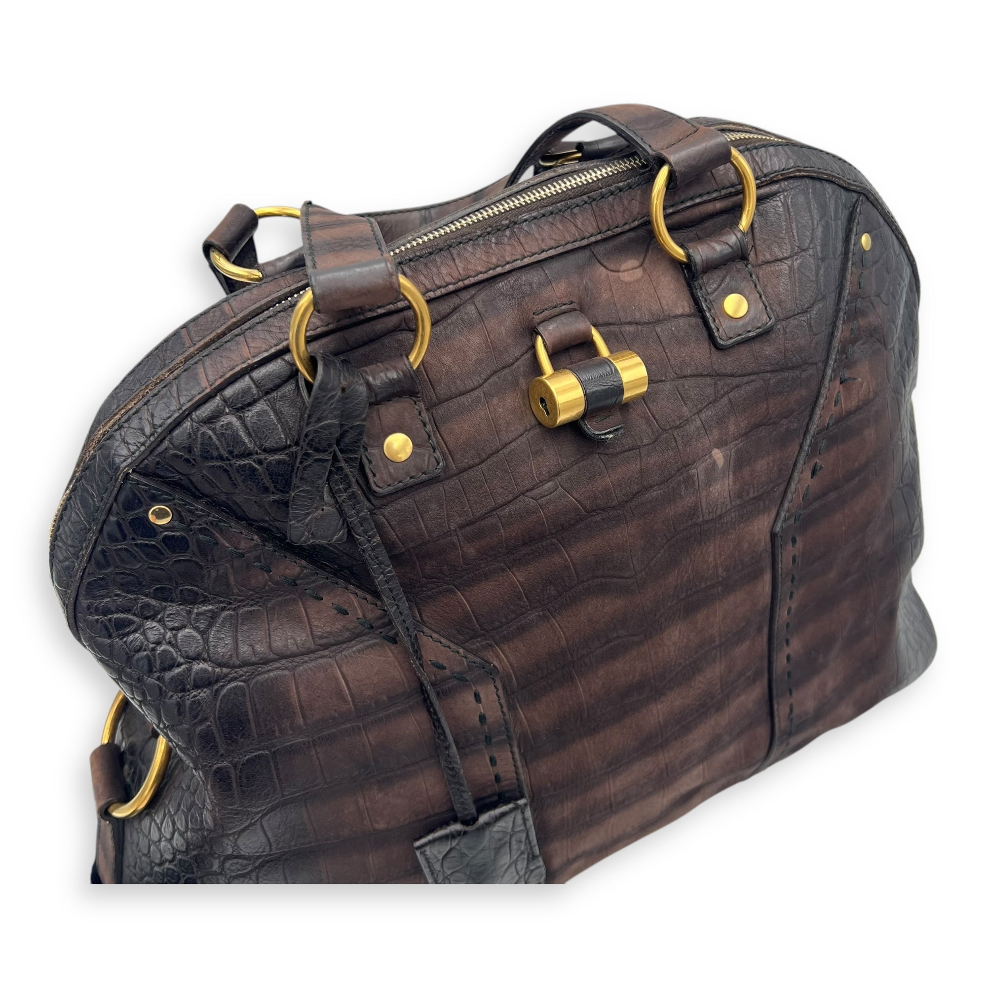 Muse Top Handle Bag Large Brown in Calfskin, Gold hardware - Image 17