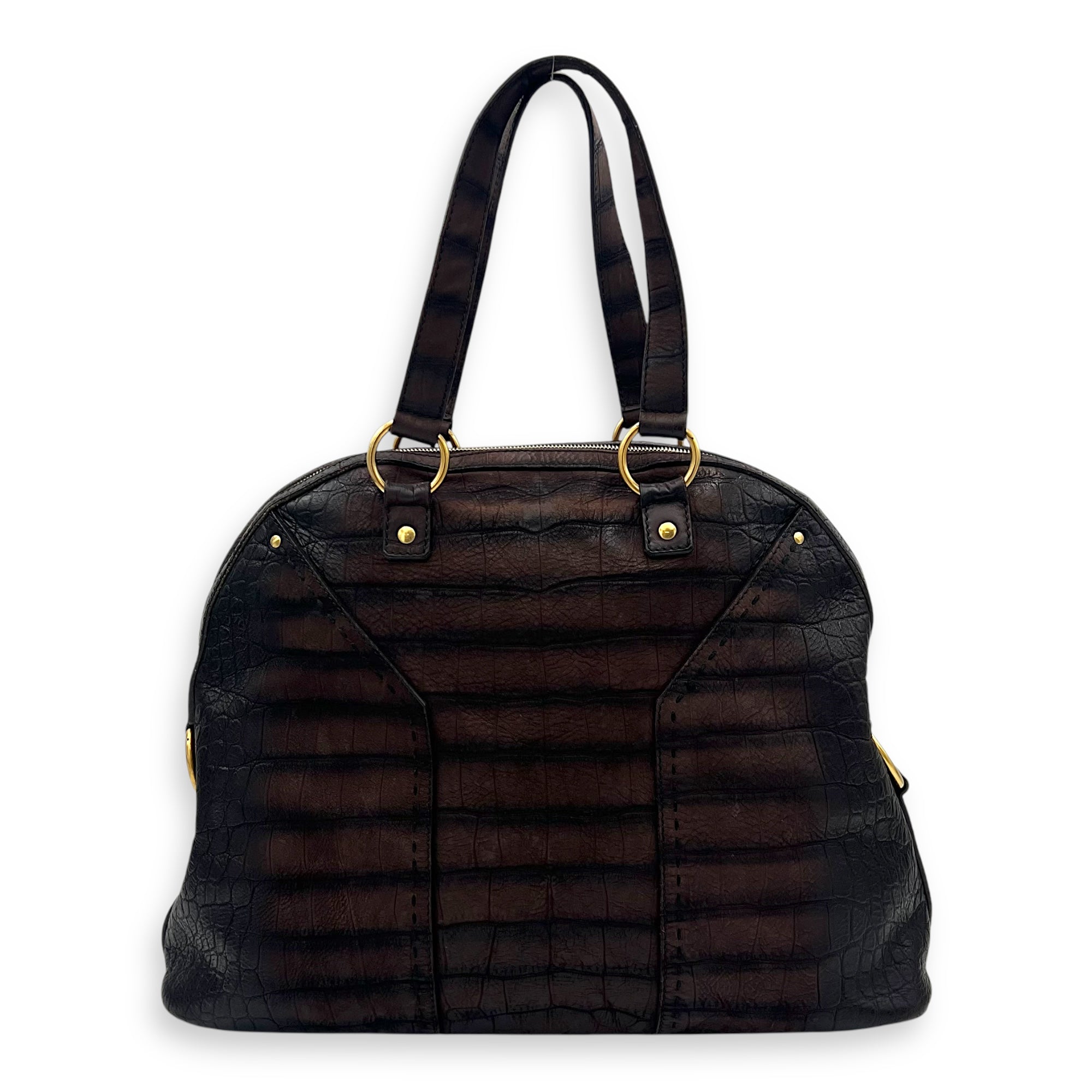 Muse Top Handle Bag Large Brown in Calfskin, Gold hardware - Image 2