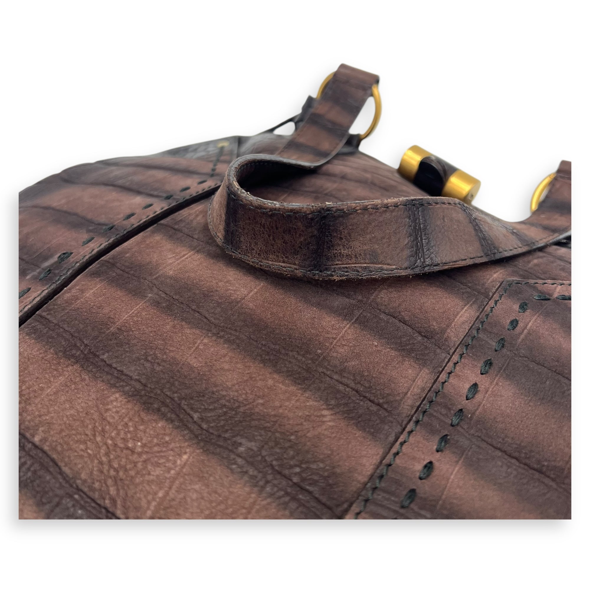 Muse Top Handle Bag Large Brown in Calfskin, Gold hardware - Image 27