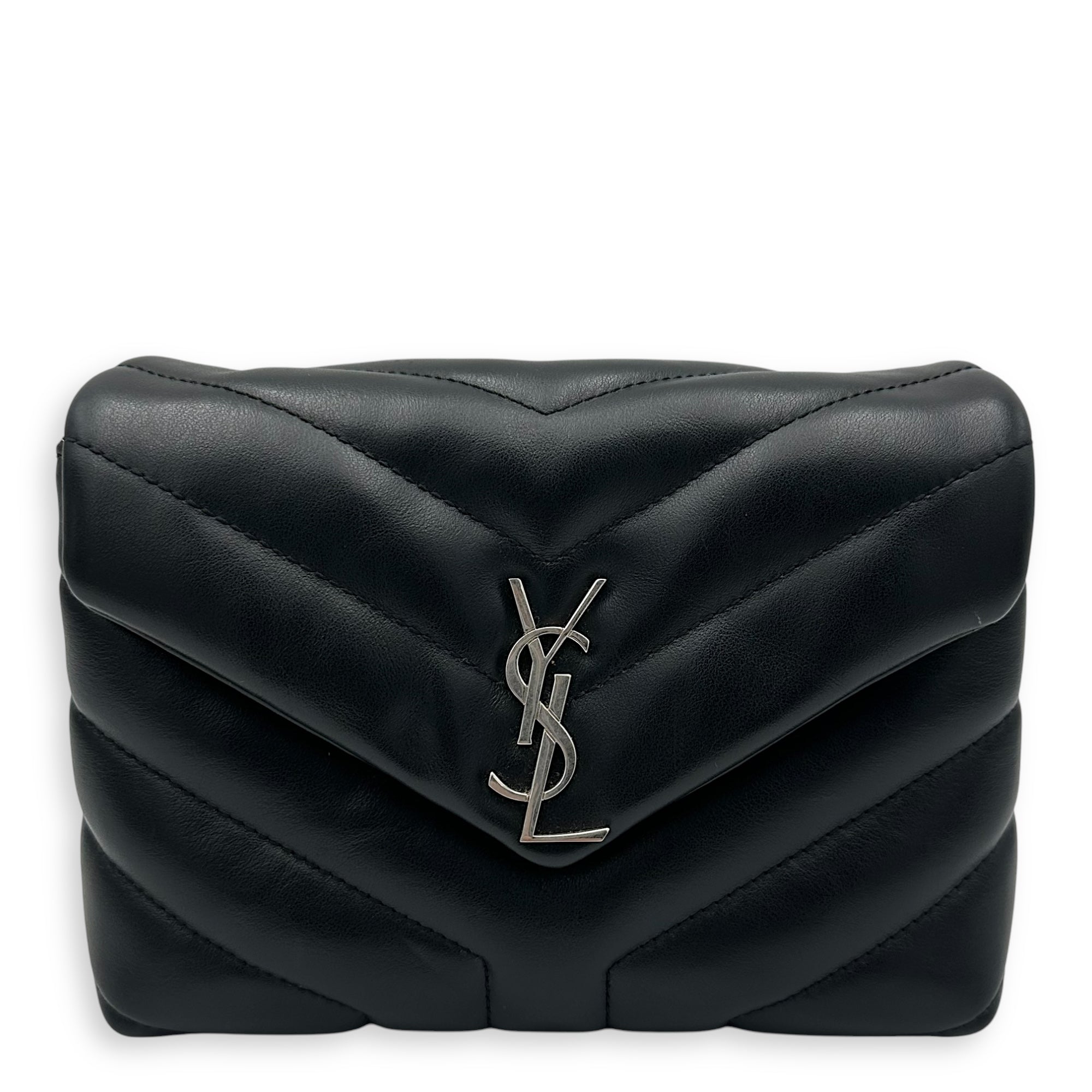 Quilted Loulou Toy Black Crossbody Bag in Calfskin, Silver hardware