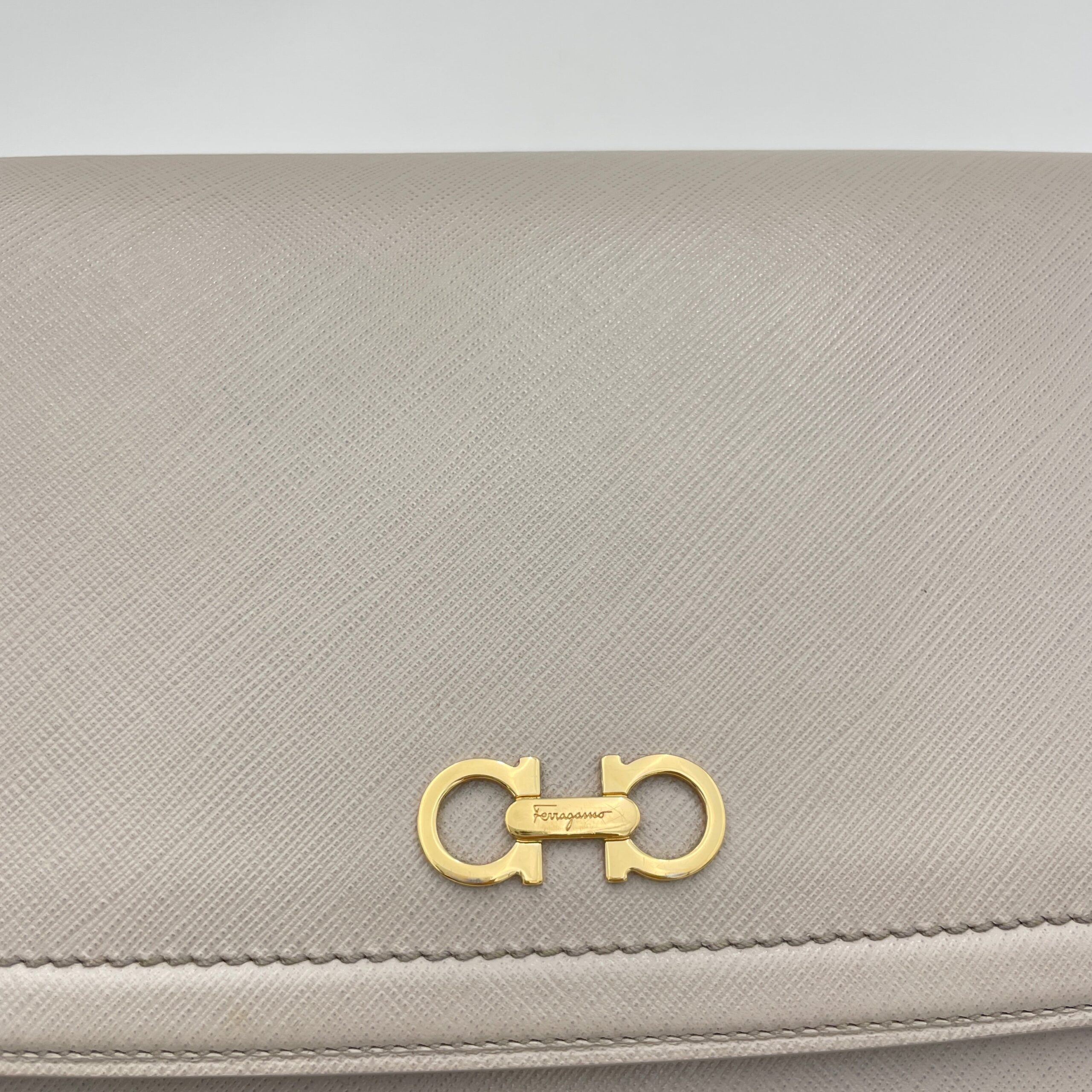 Greta Grey Shoulder Bag in Calfskin, Gold hardware - Image 7