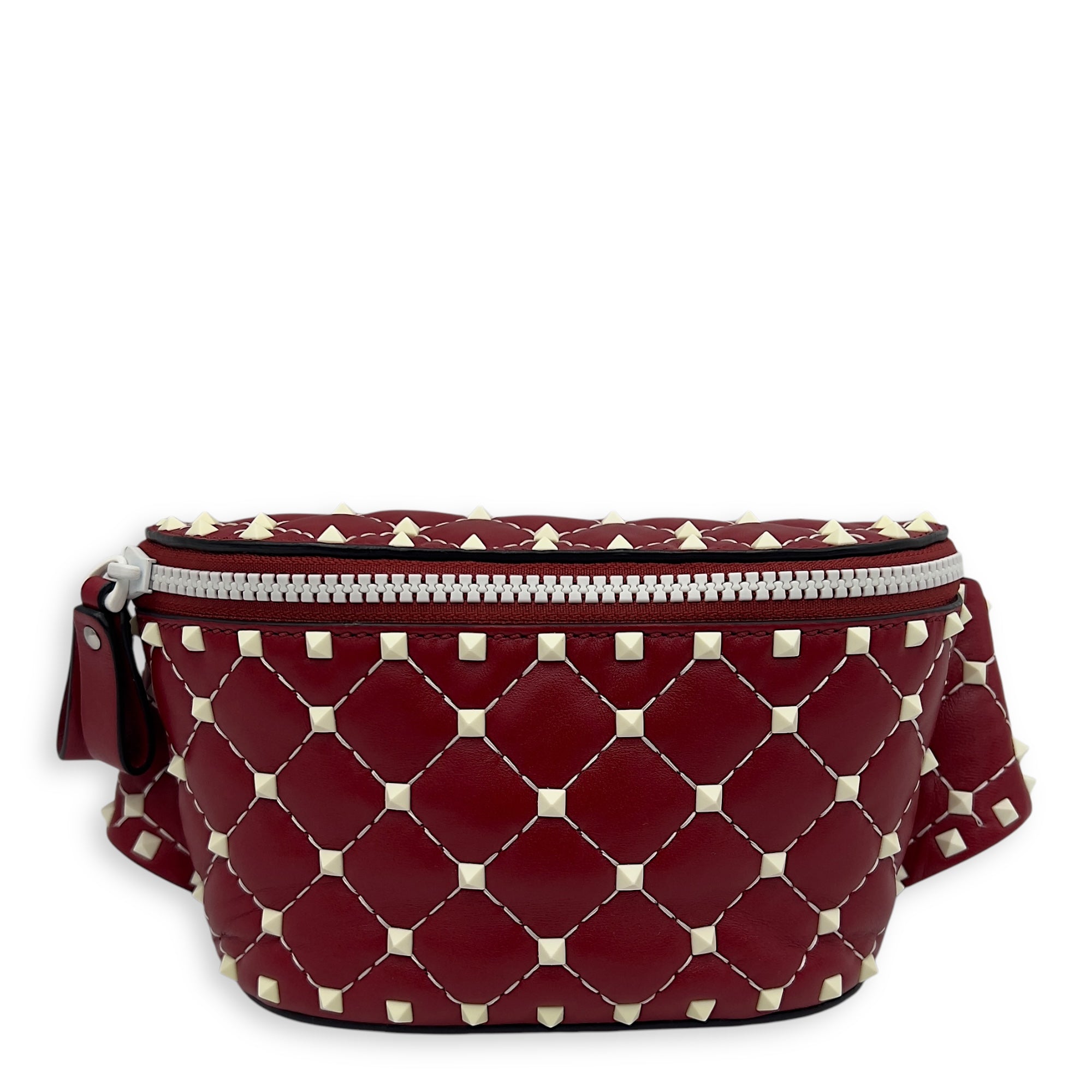 Rockstud Belt Bag Red in Calfskin, Lacquered Metal hardware