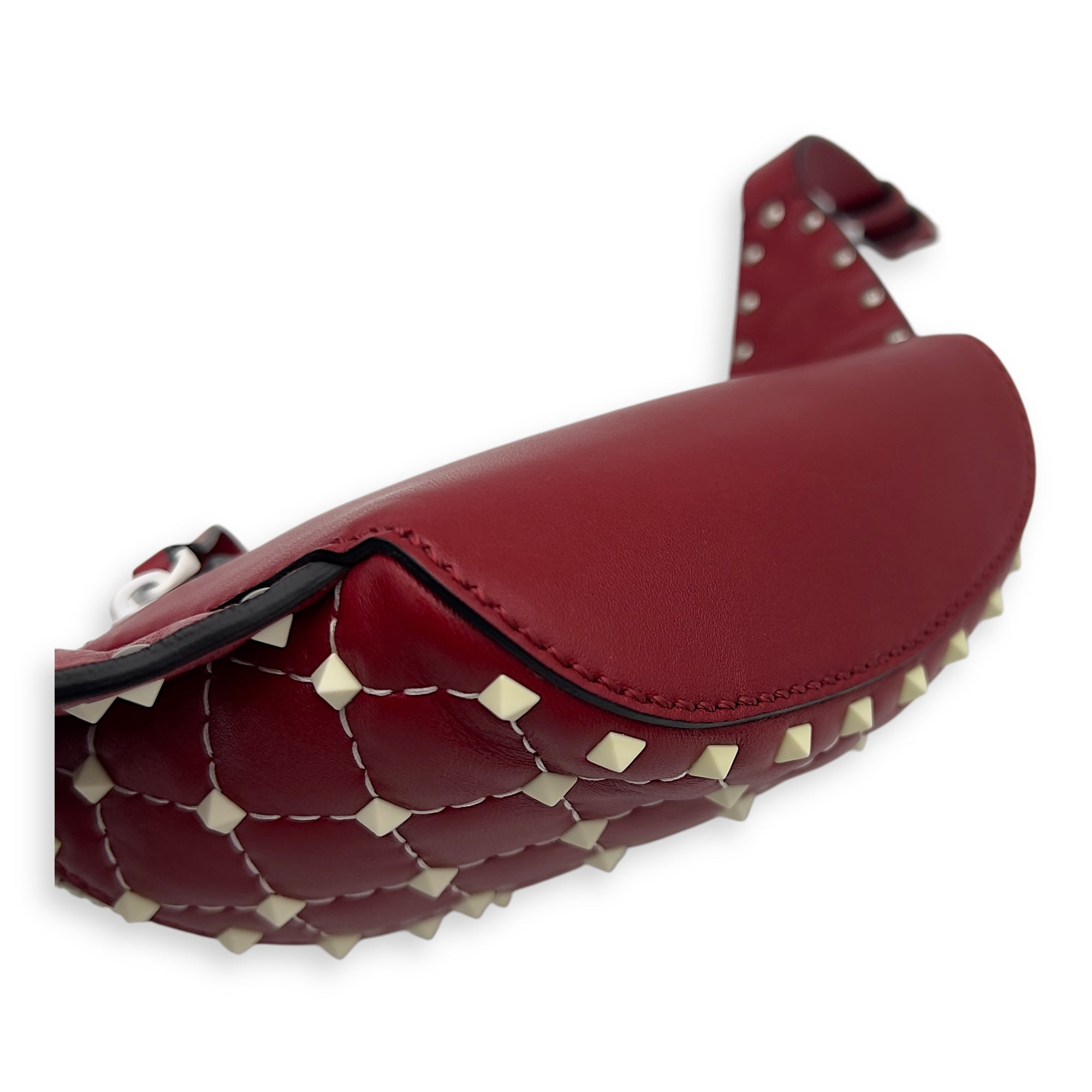 Rockstud Belt Bag Red in Calfskin, Lacquered Metal hardware - Image 11