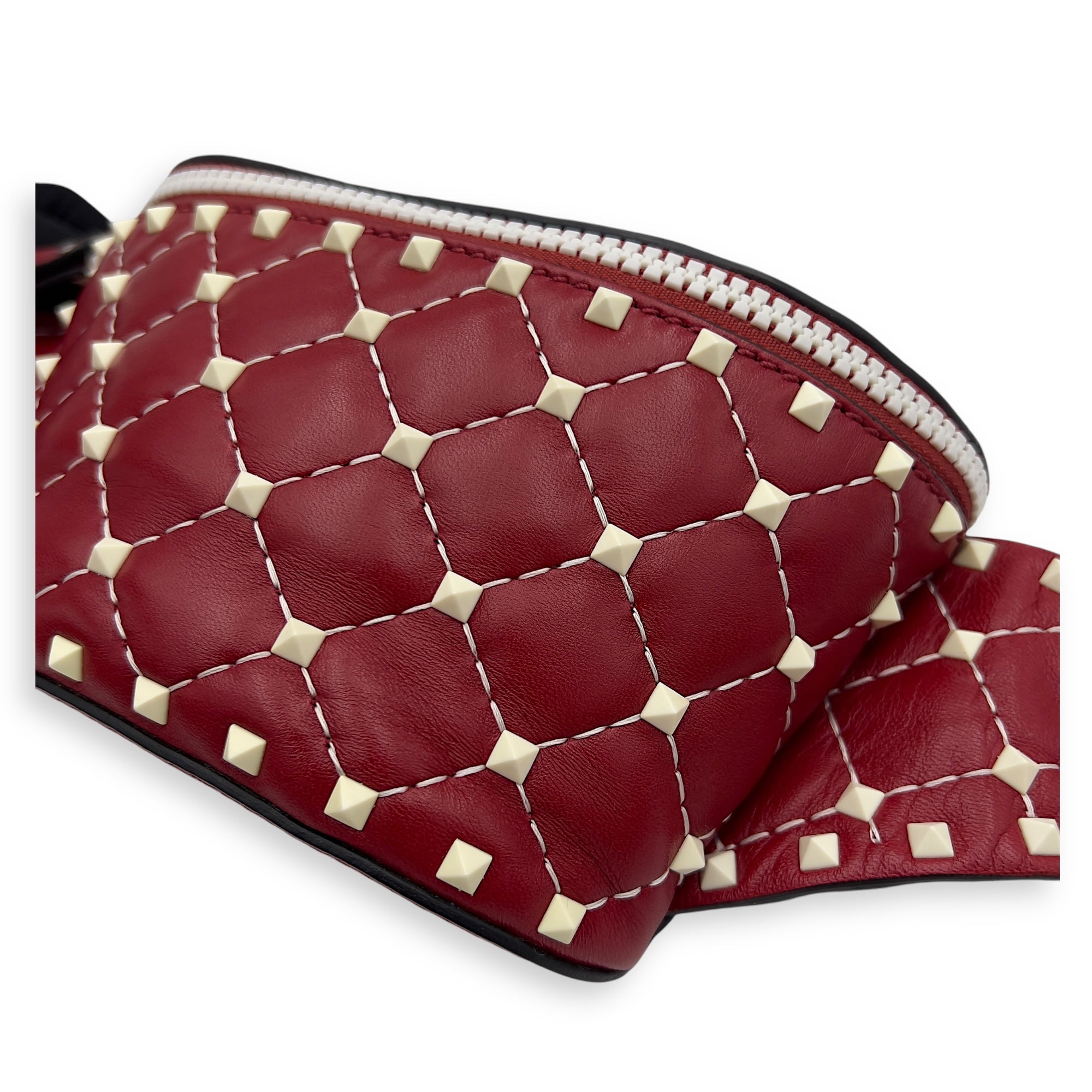 Rockstud Belt Bag Red in Calfskin, Lacquered Metal hardware - Image 7