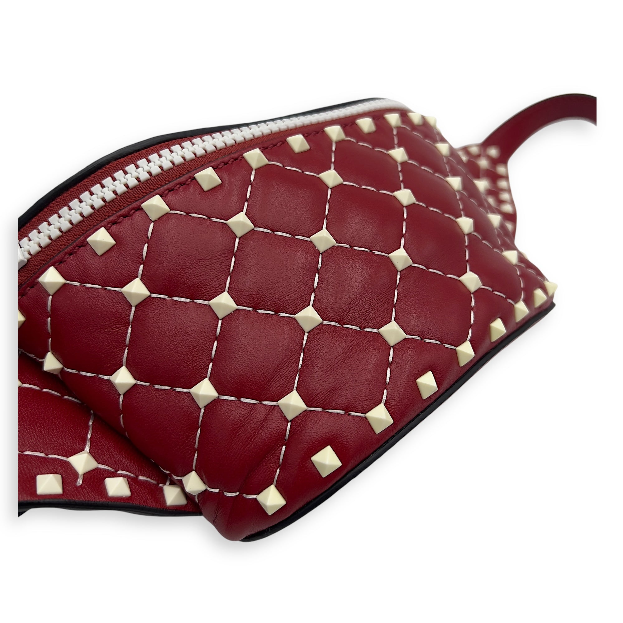 Rockstud Belt Bag Red in Calfskin, Lacquered Metal hardware - Image 8