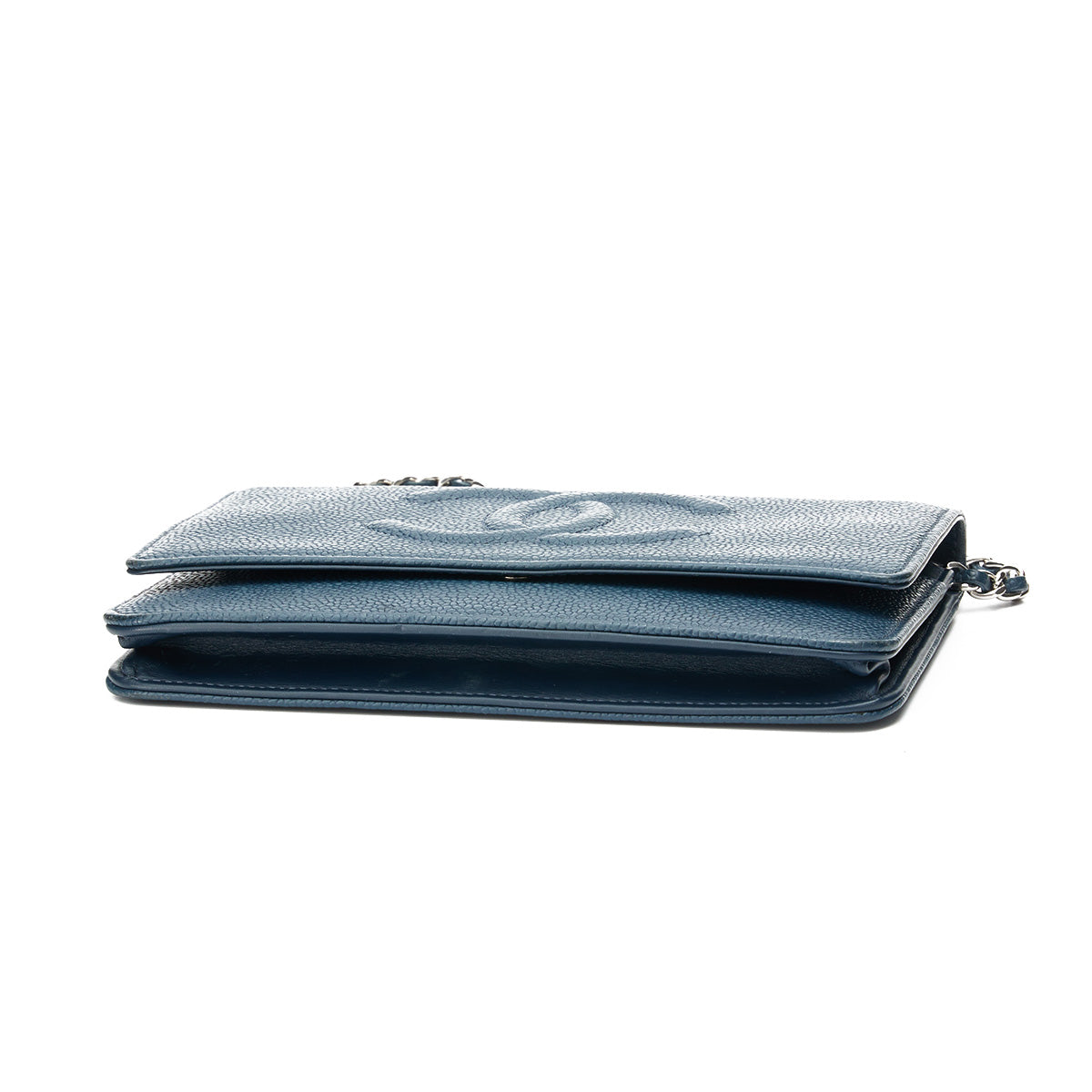 Timeless CC Blue Wallet on Chain in Caviar Leather, Silver hardware - Image 3
