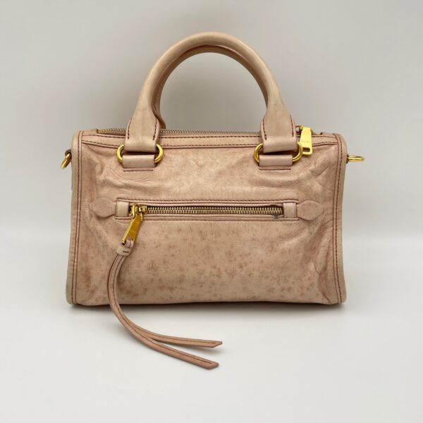 Vitello Shine Bauletto Satchel Pink Top Handle Bag in Distressed Leather, Gold hardware - Image 2