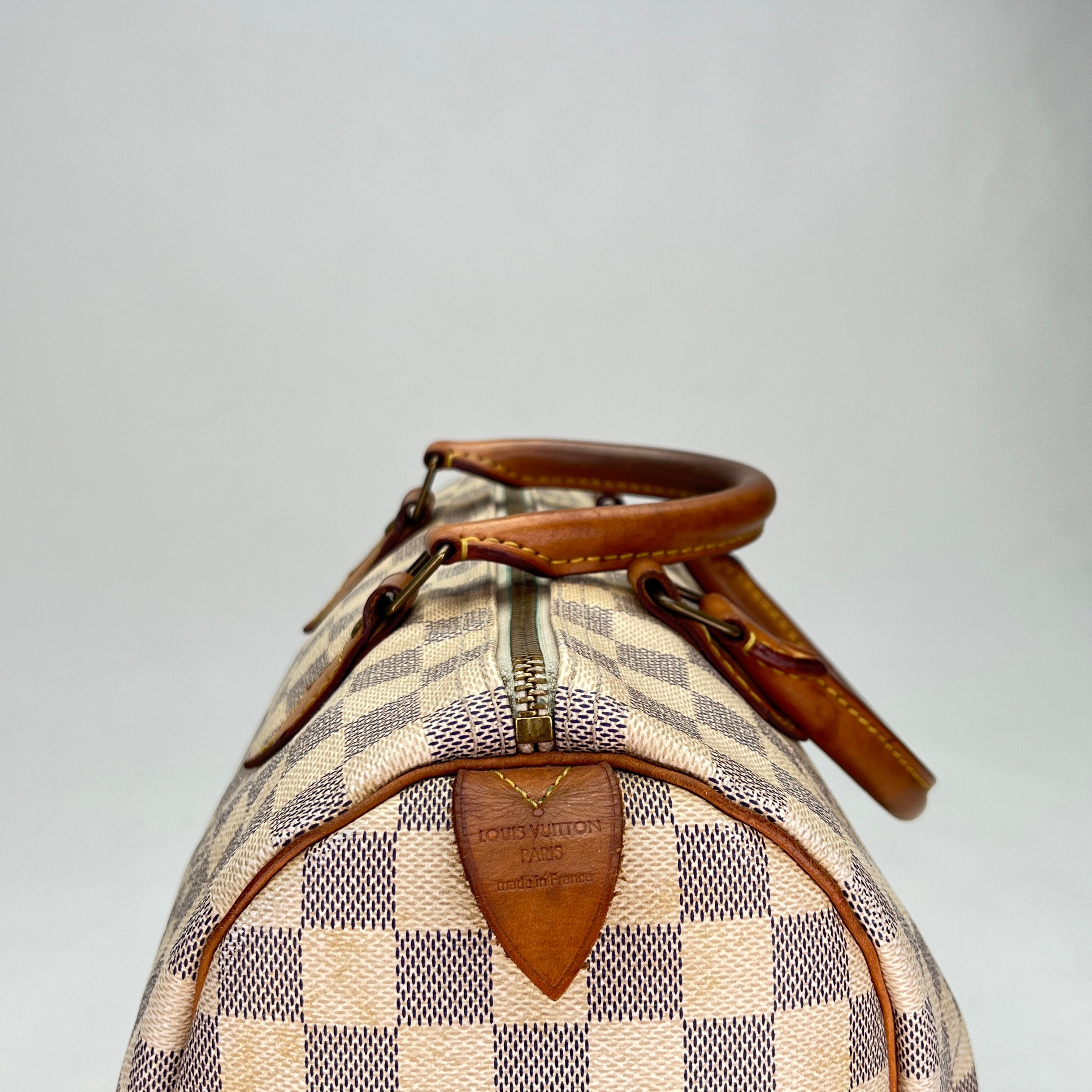 Speedy 30 White Top Handle Bag in Coated Canvas, Gold hardware - Image 7