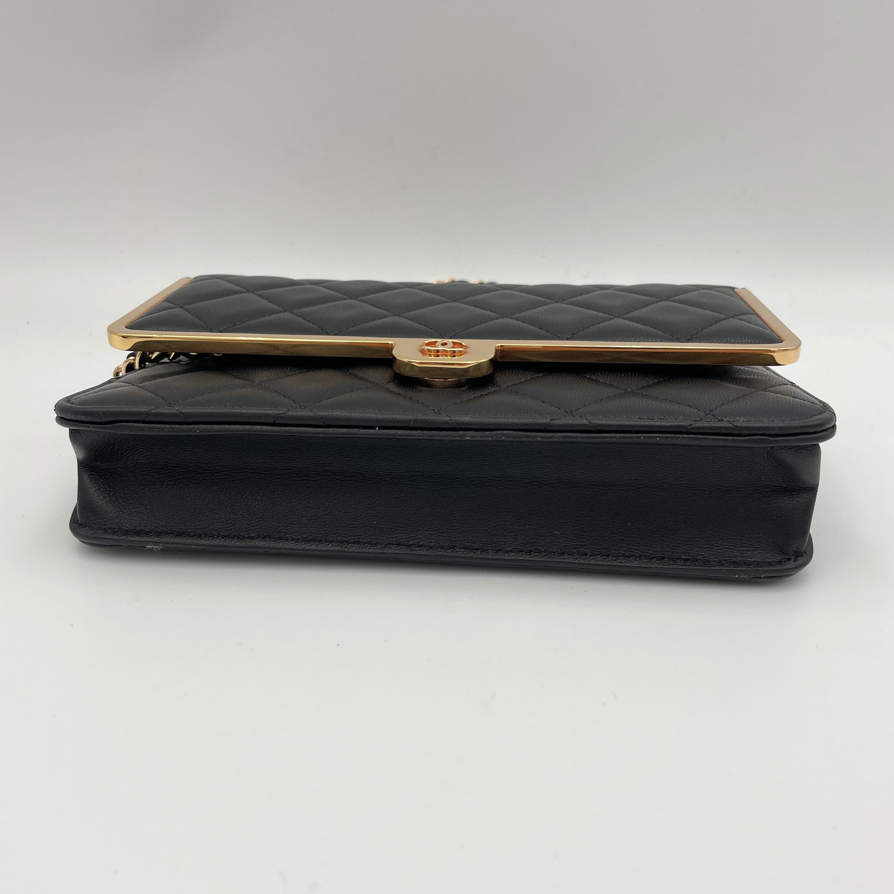 Quilted Frame Black Wallet on Chain in Lambskin, Gold hardware - Image 5