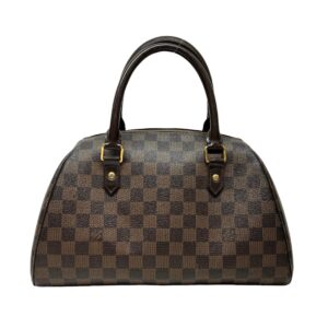 Ribera MM Brown Top Handle Bag in Coated Canvas, Gold hardware