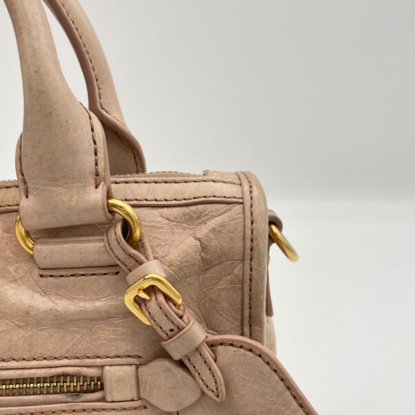 Vitello Shine Bauletto Satchel Pink Top Handle Bag in Distressed Leather, Gold hardware - Image 9