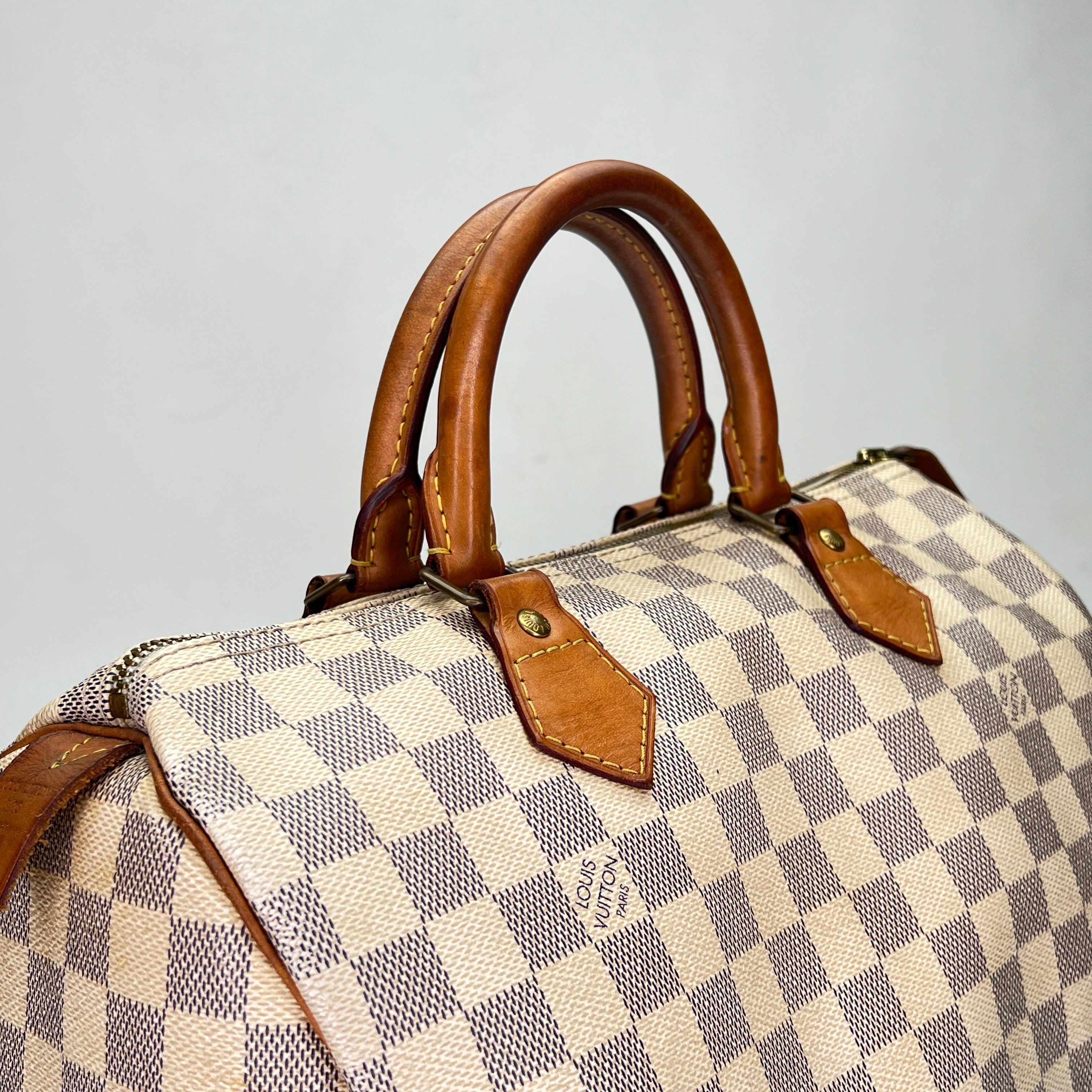 Speedy 30 White Top Handle Bag in Coated Canvas, Gold hardware - Image 6