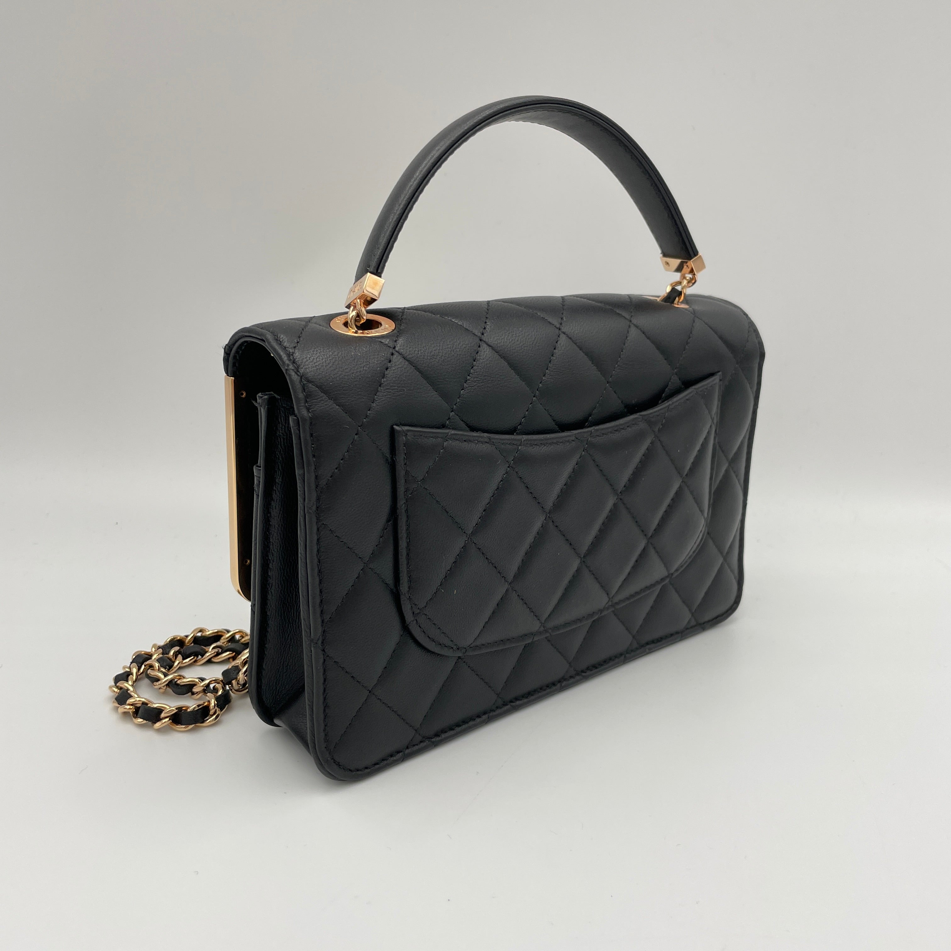 Quilted Frame Black Wallet on Chain in Lambskin, Gold hardware - Image 4