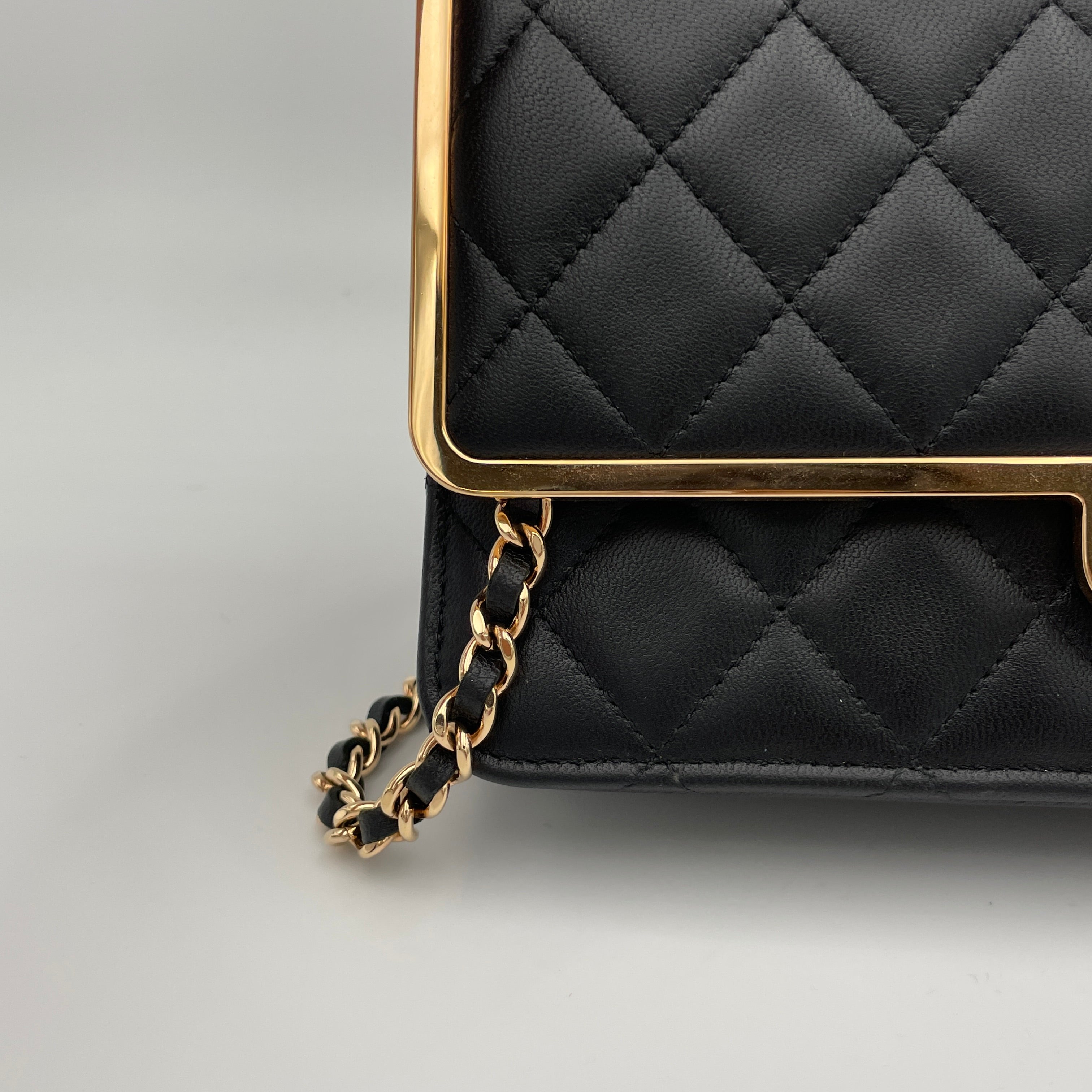Quilted Frame Black Wallet on Chain in Lambskin, Gold hardware - Image 10