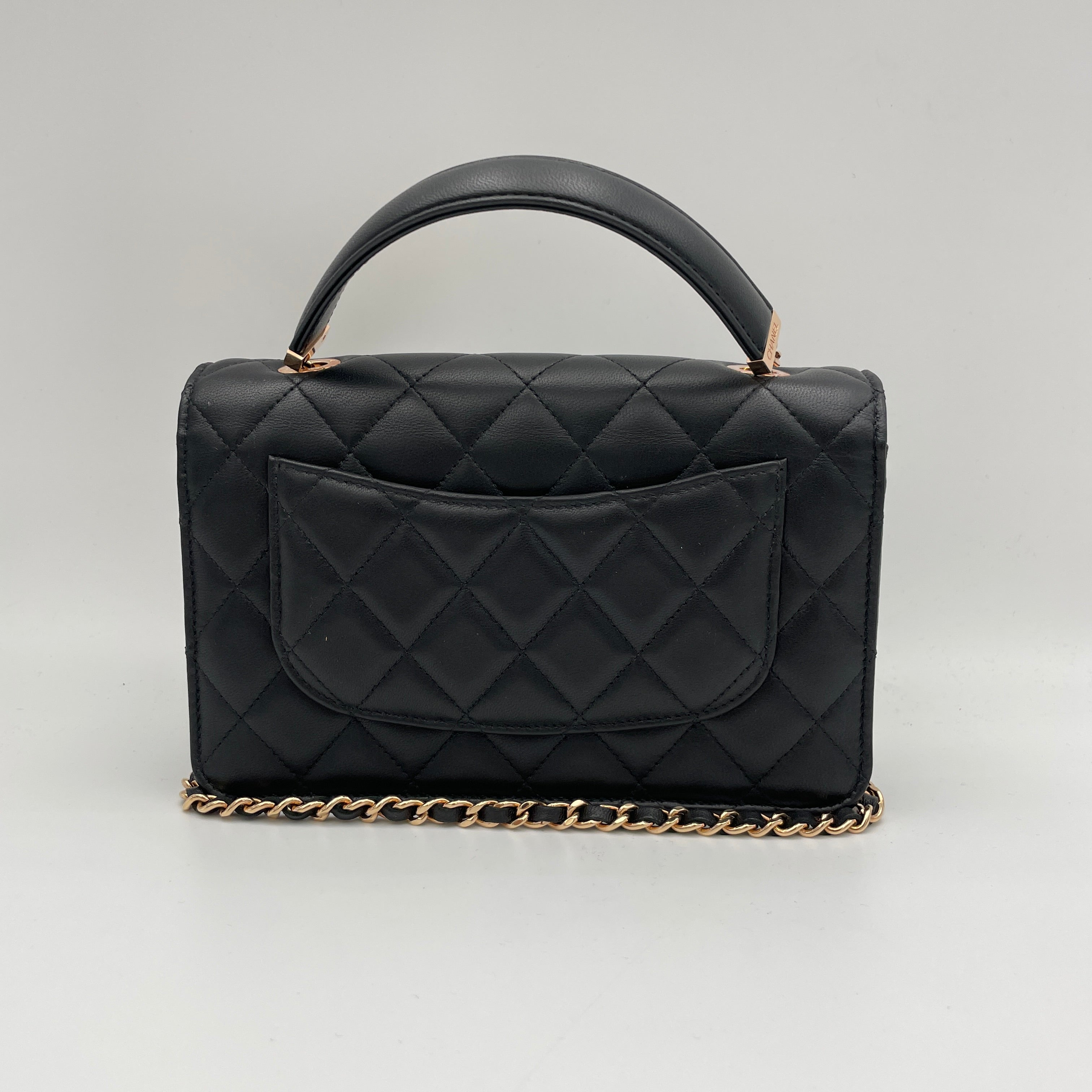 Quilted Frame Black Wallet on Chain in Lambskin, Gold hardware - Image 2