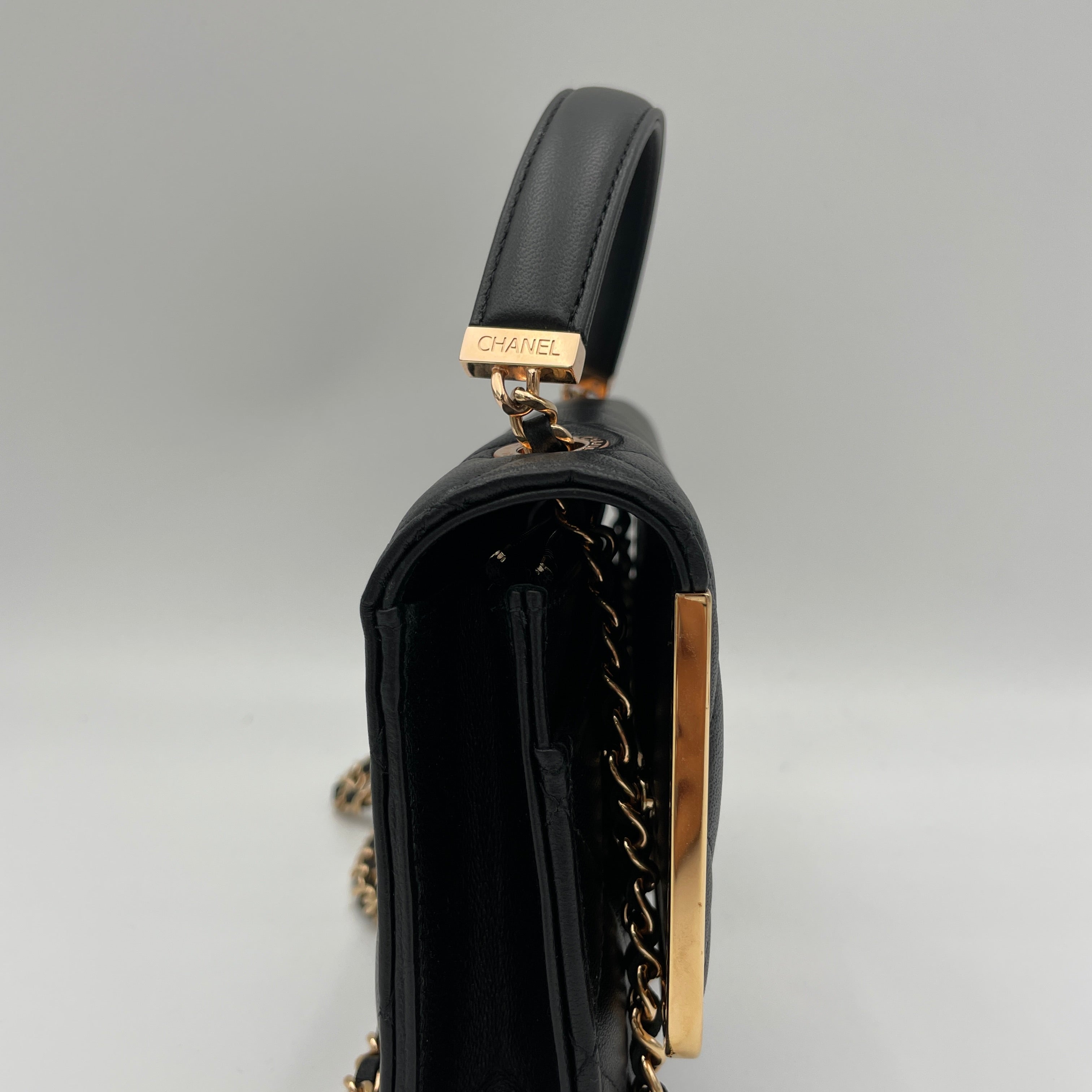 Quilted Frame Black Wallet on Chain in Lambskin, Gold hardware - Image 8