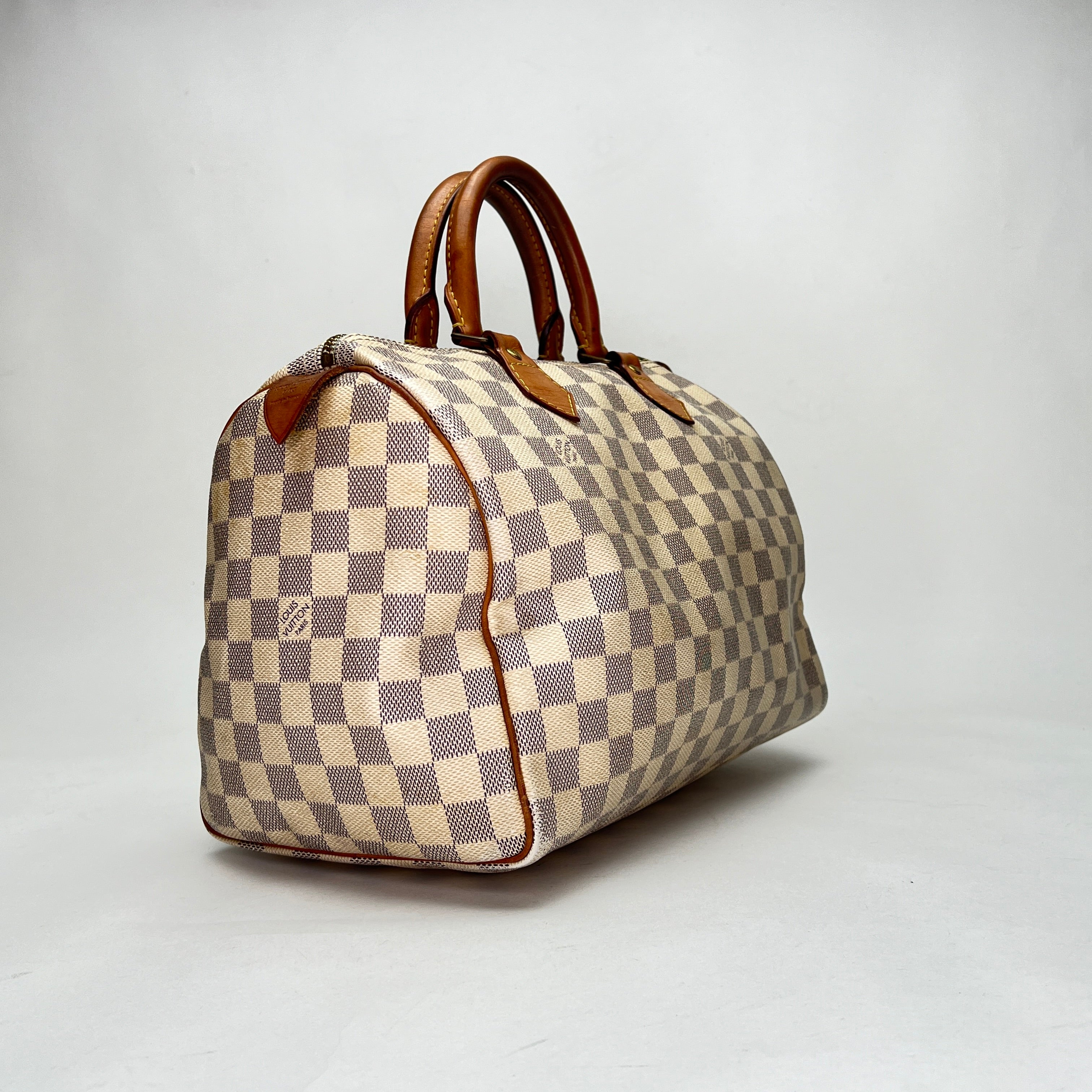 Speedy 30 White Top Handle Bag in Coated Canvas, Gold hardware - Image 4