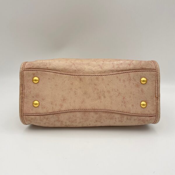 Vitello Shine Bauletto Satchel Pink Top Handle Bag in Distressed Leather, Gold hardware - Image 5